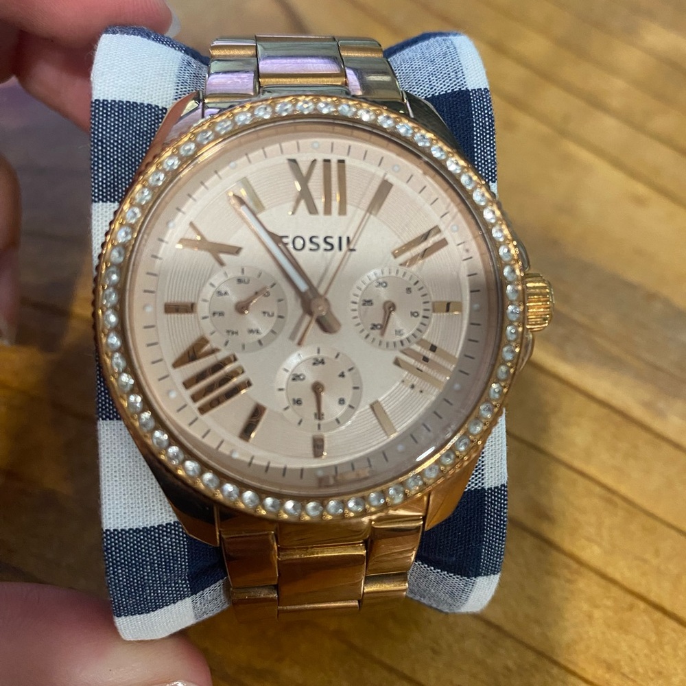 Fossil Rose Gold Watch with Crystal Accents